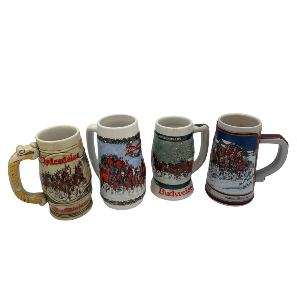 Set of 4,  Vintage Budweiser, 3 Ceramarte Decorative Steins read description